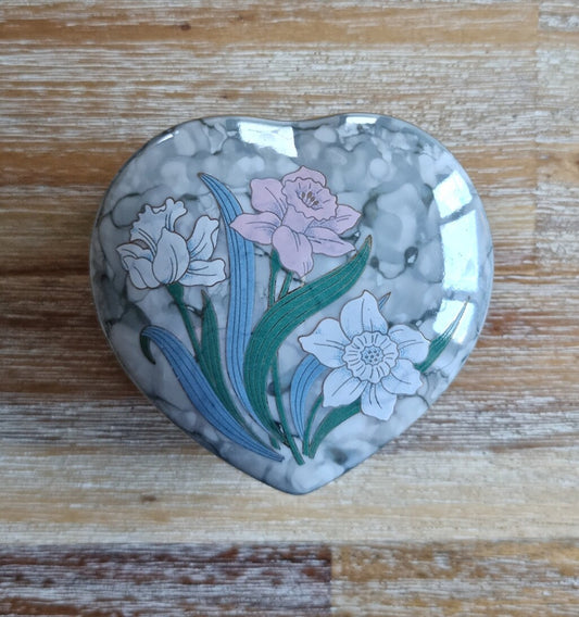 Vintage Japanese Heart Shaped Porcelain Trinket/Jewelry Box In Floral Design
