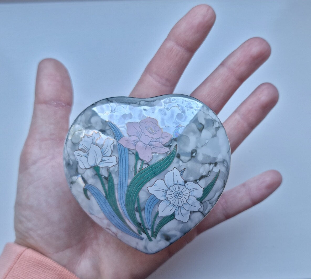 Vintage Japanese Heart Shaped Porcelain Trinket/Jewelry Box In Floral Design