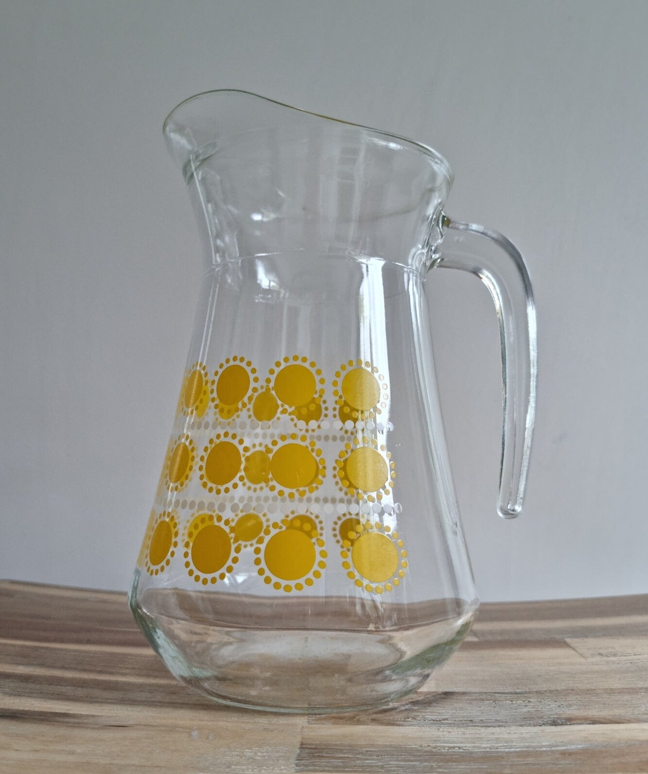 Retro 70s Arcoroc France Sunshine Design Glass Jug Pitcher