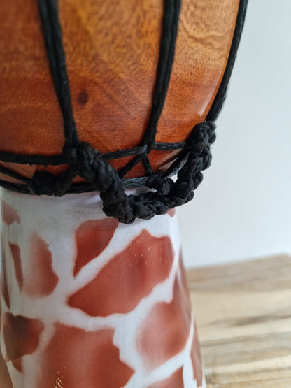 Vintage Djembe Hand Drum In Giraffe Design