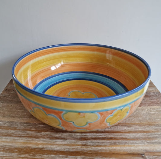 Retro Large Hand Painted Ceramic Bowl In Floral Design