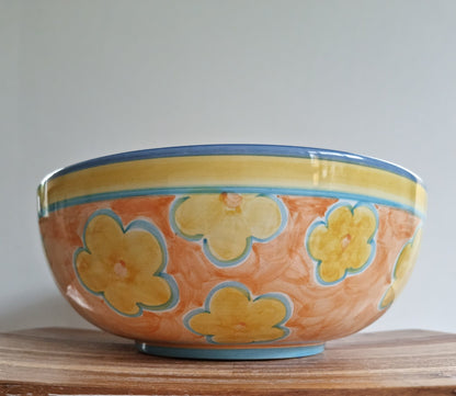 Retro Large Hand Painted Ceramic Bowl In Floral Design