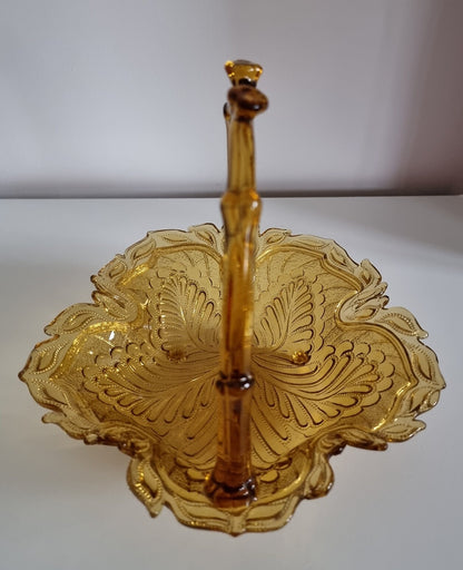 Vintage Amber Pressed Glass Basket