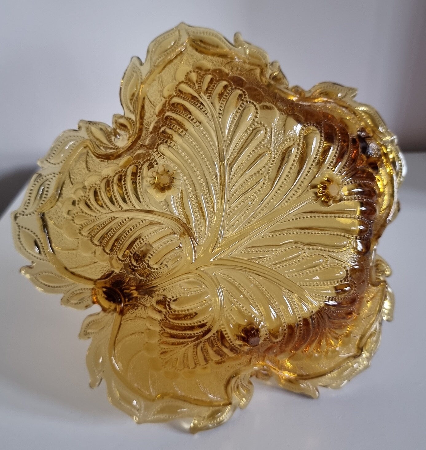 Vintage Amber Pressed Glass Basket