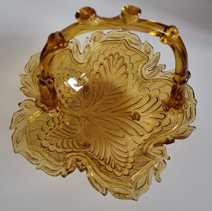 Vintage Amber Pressed Glass Basket