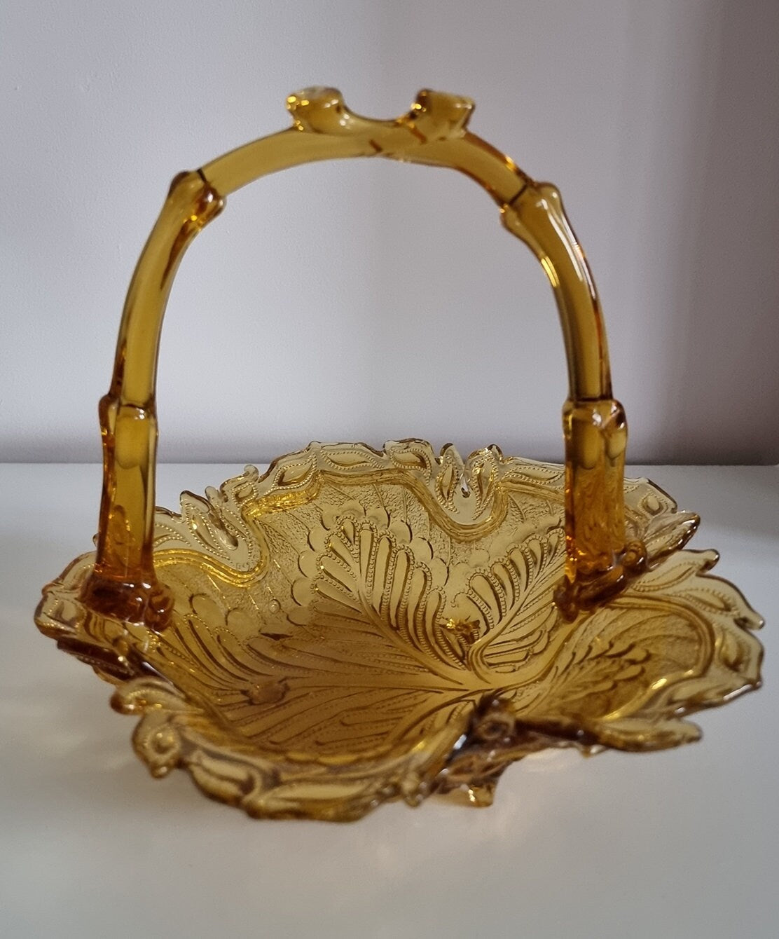 Vintage Amber Pressed Glass Basket