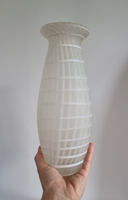 Murano Satin White Stripes Art Glass Vase