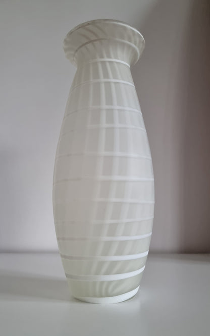 Murano Satin White Stripes Art Glass Vase