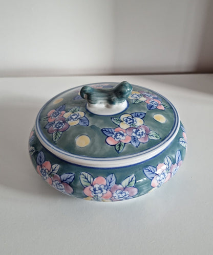 Vintage Large Chinese Hand Painted Lidded Trinket Bowl