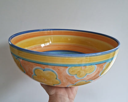 Retro Large Hand Painted Ceramic Bowl In Floral Design