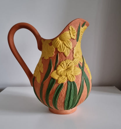 Vintage Daffodil Design Terracotta Jug