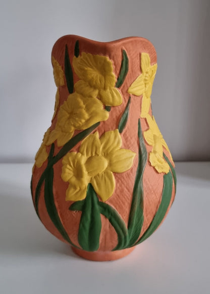 Vintage Daffodil Design Terracotta Jug