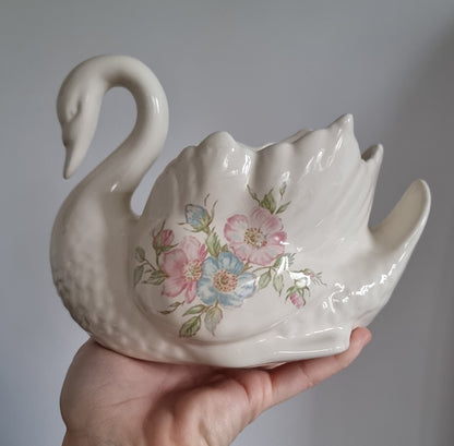 Vintage St Michael Edwardian Lady Floral Design Swan Shaped Planter