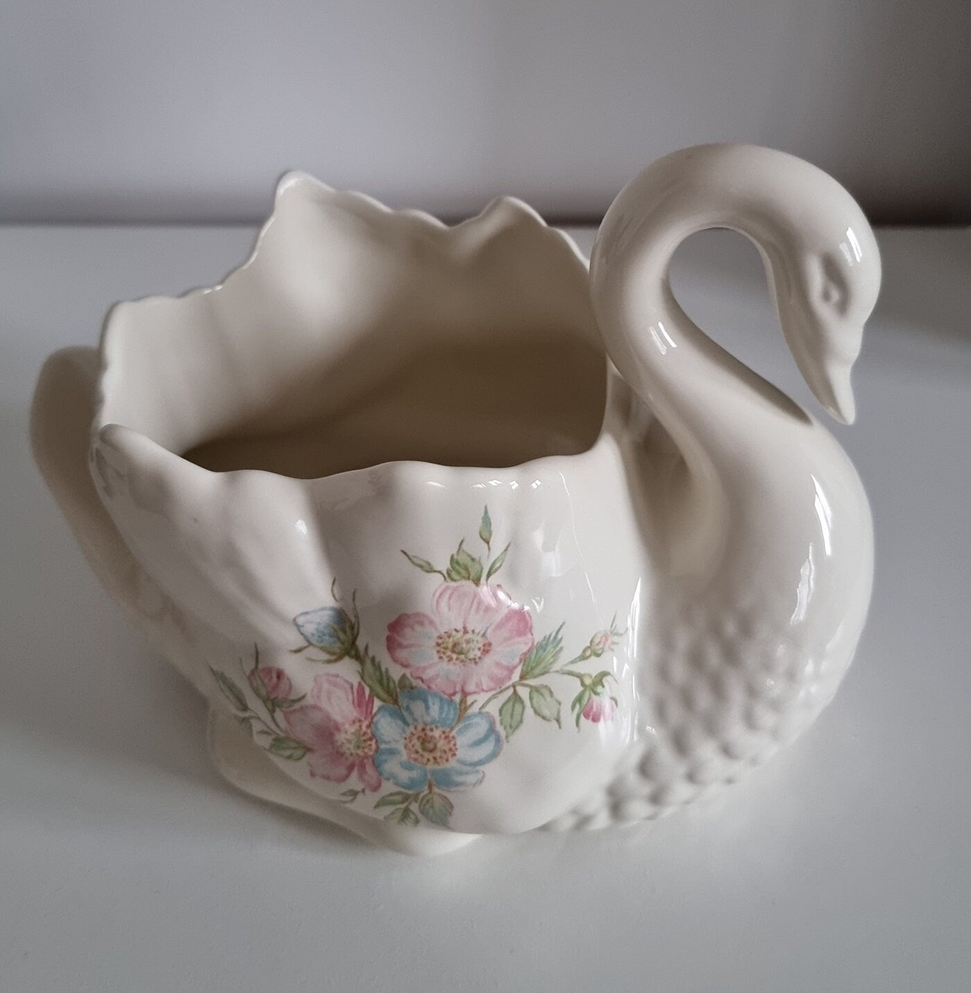 Vintage St Michael Edwardian Lady Floral Design Swan Shaped Planter