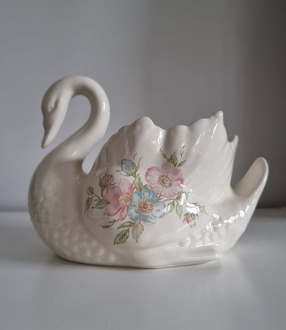 Vintage St Michael Edwardian Lady Floral Design Swan Shaped Planter