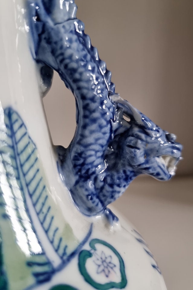 Vintage Chinese Porcelain Vase With Dragon Handles