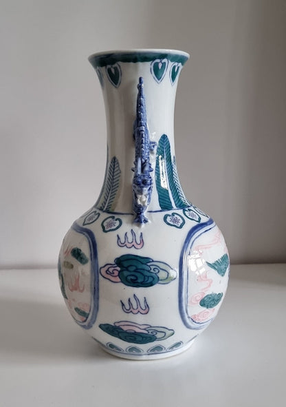 Vintage Chinese Porcelain Vase With Dragon Handles