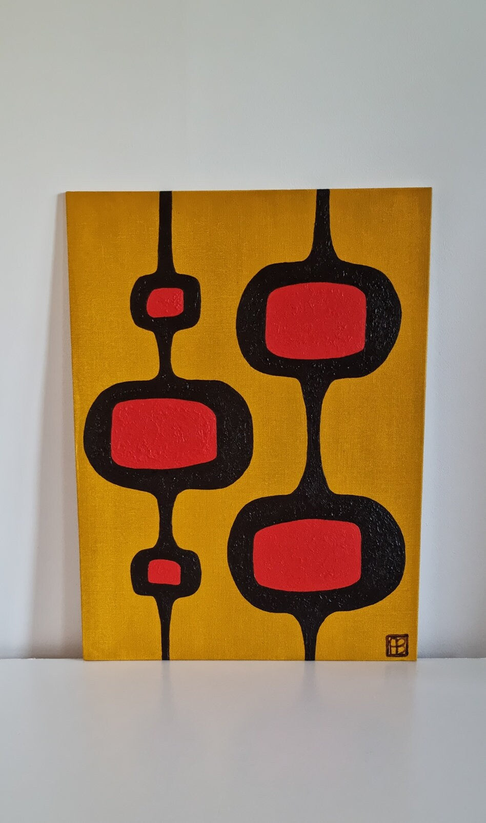 Mid Century Modern Retro Inspired Abstract Acrylic Painting, Original Space Age MCM Style Art