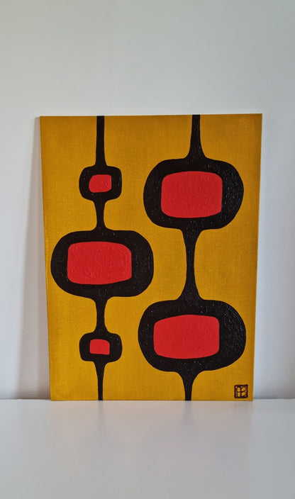 Mid Century Modern Retro Inspired Abstract Acrylic Painting, Original Space Age MCM Style Art