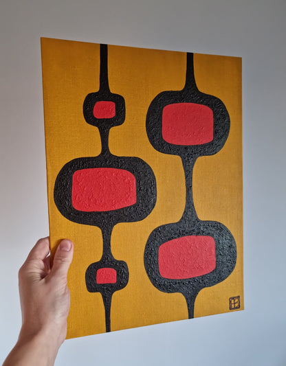 Mid Century Modern Retro Inspired Abstract Acrylic Painting, Original Space Age MCM Style Art