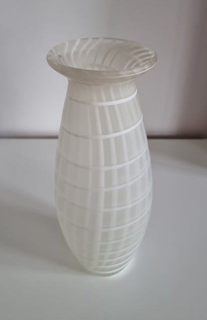 Murano Satin White Stripes Art Glass Vase