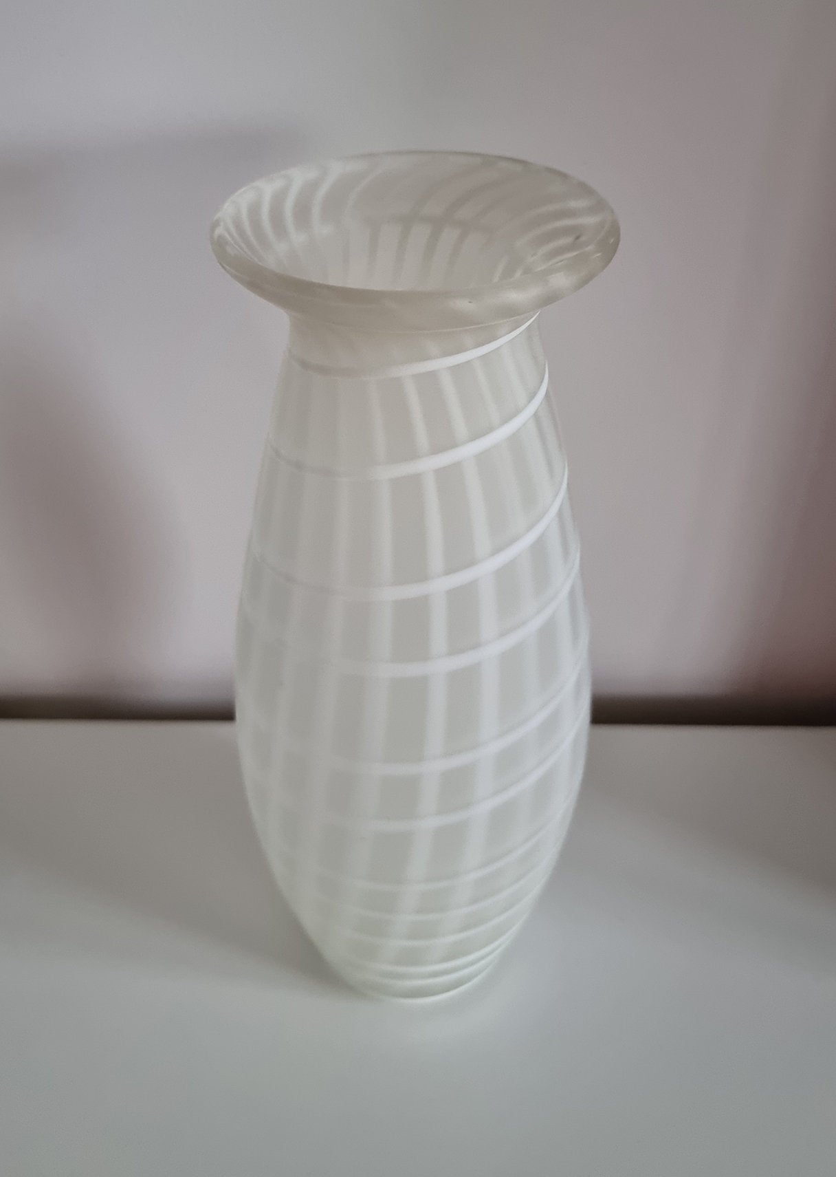 Murano Satin White Stripes Art Glass Vase