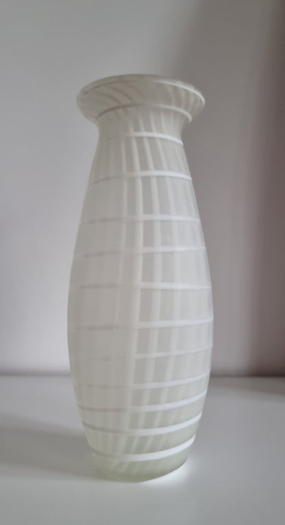 Murano Satin White Stripes Art Glass Vase