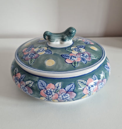 Vintage Large Chinese Hand Painted Lidded Trinket Bowl