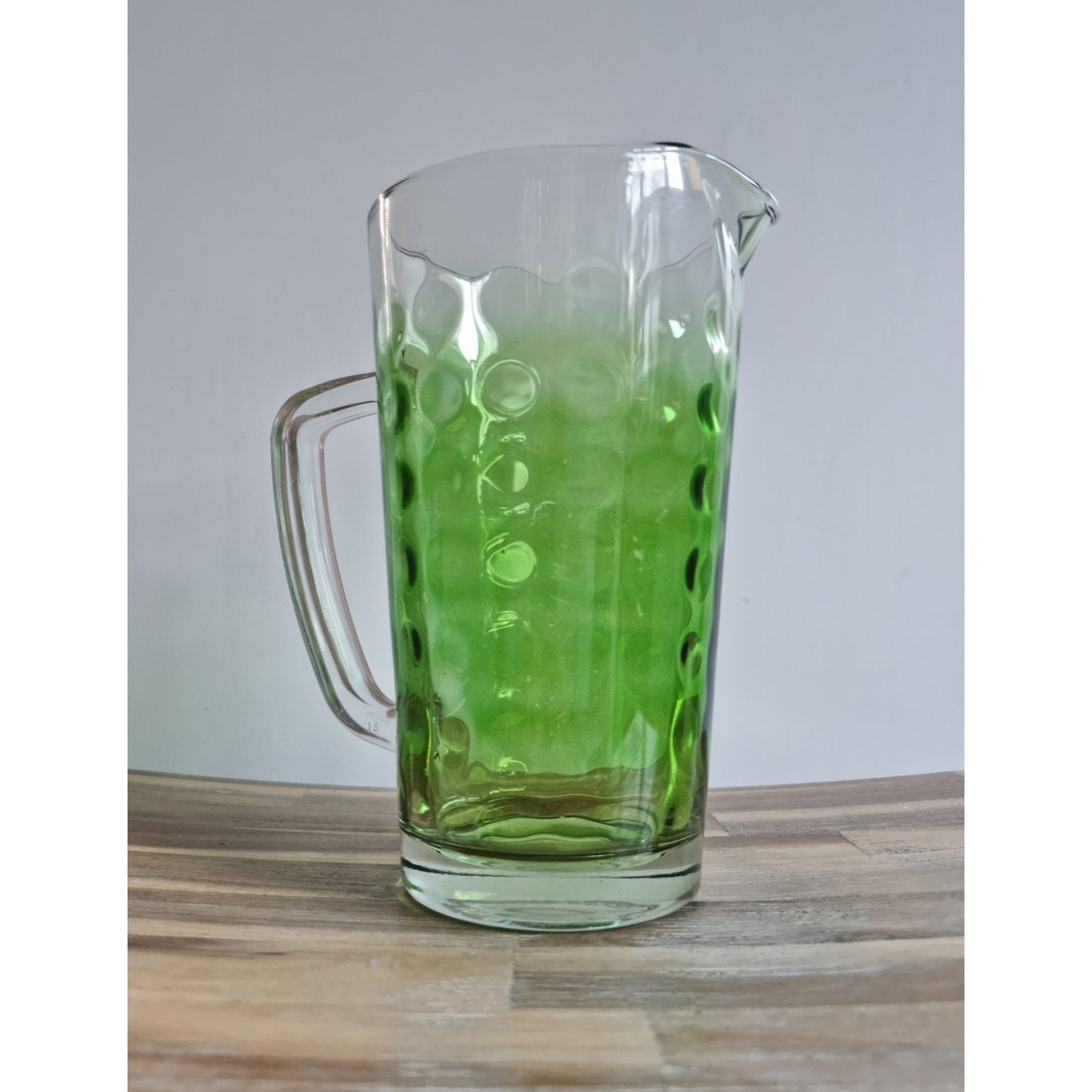 Retro Vintage Clear/Green Glass Jug In Polka Dot Design