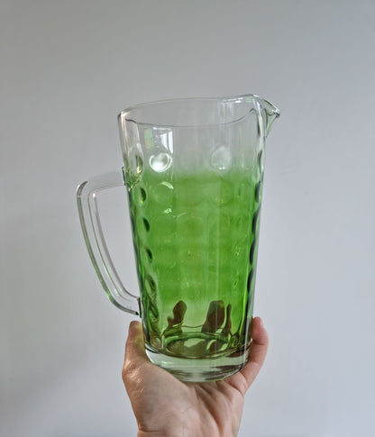 Retro Vintage Clear/Green Glass Jug In Polka Dot Design