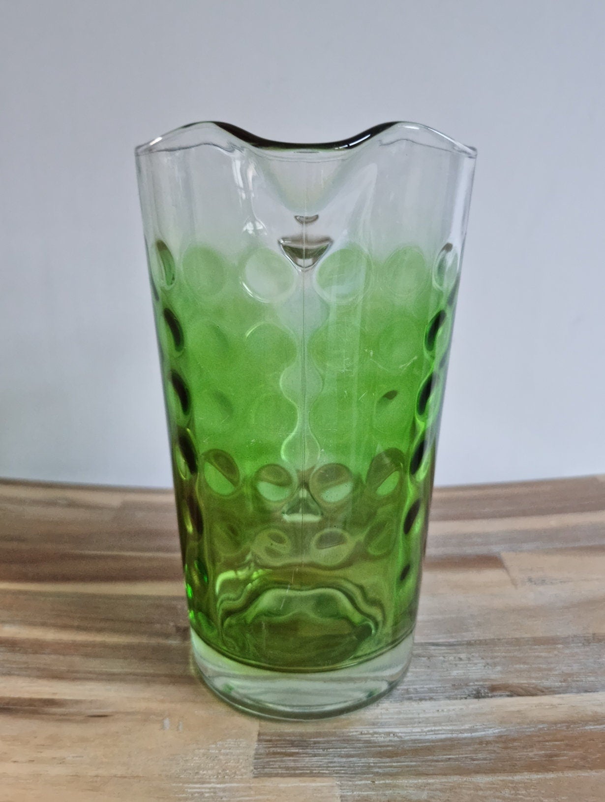 Retro Vintage Clear/Green Glass Jug In Polka Dot Design