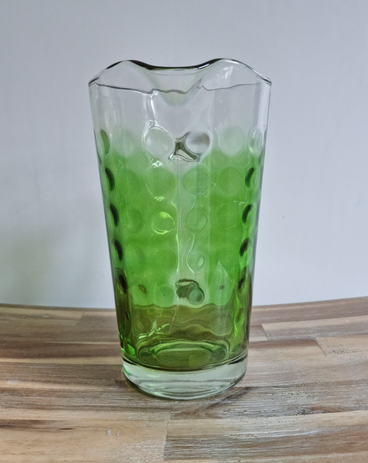 Retro Vintage Clear/Green Glass Jug In Polka Dot Design