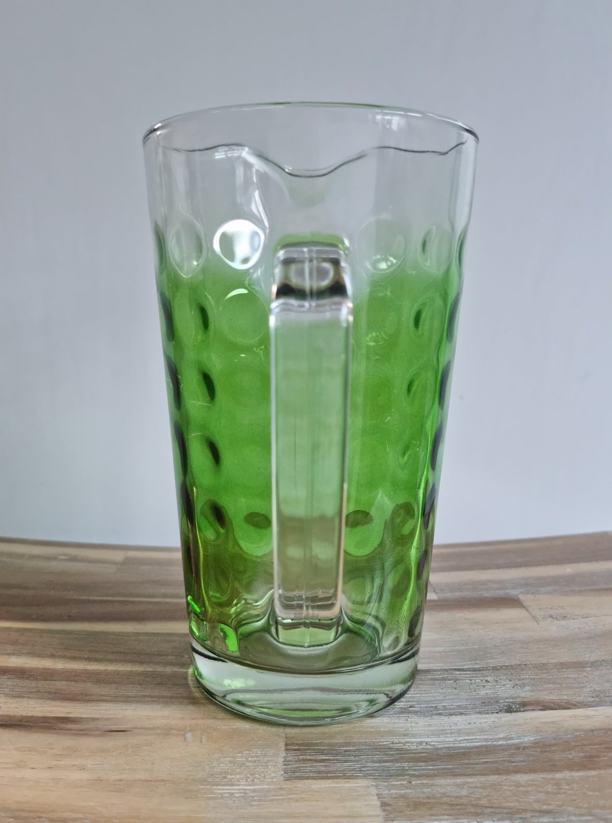 Retro Vintage Clear/Green Glass Jug In Polka Dot Design