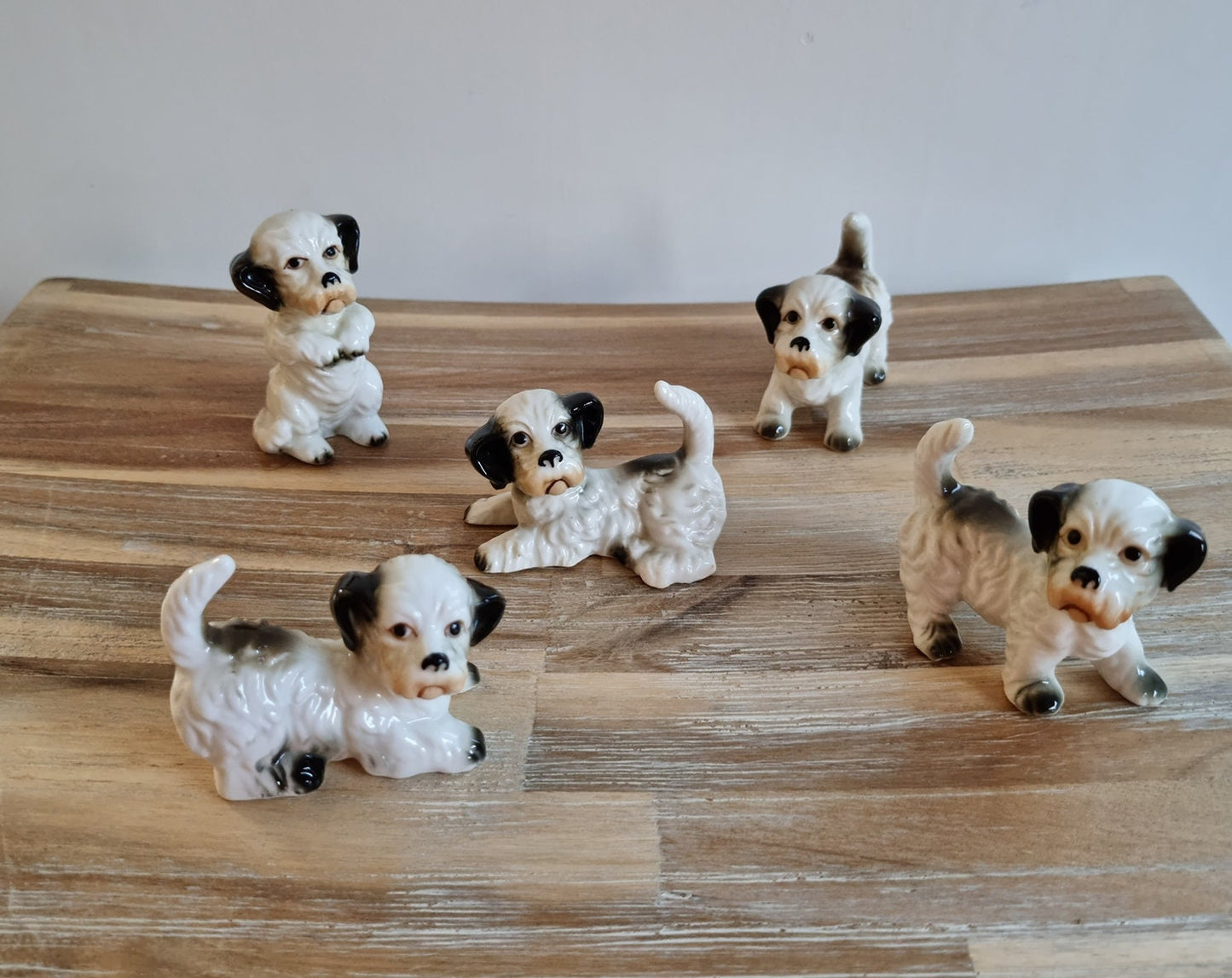 Set Of 5 Mid Century Miniature Porcelain Dog Figurines