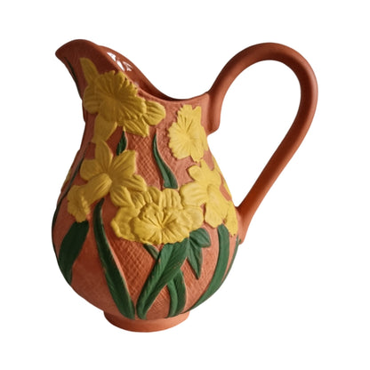 Vintage Daffodil Design Terracotta Jug