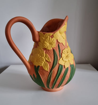 Vintage Daffodil Design Terracotta Jug