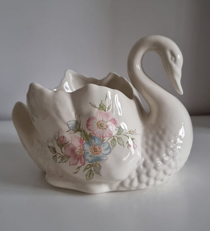 Vintage St Michael Edwardian Lady Floral Design Swan Shaped Planter