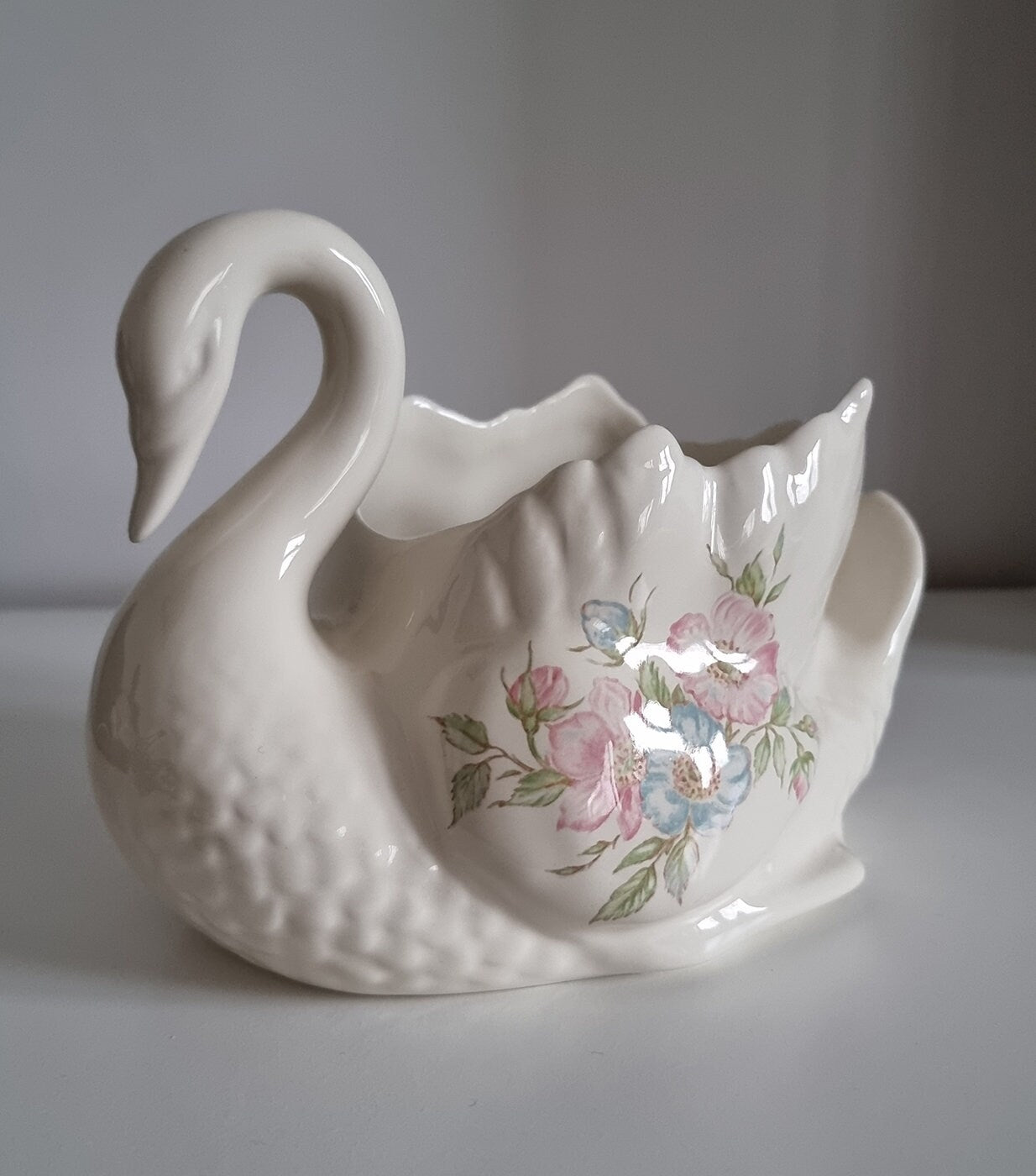 Vintage St Michael Edwardian Lady Floral Design Swan Shaped Planter