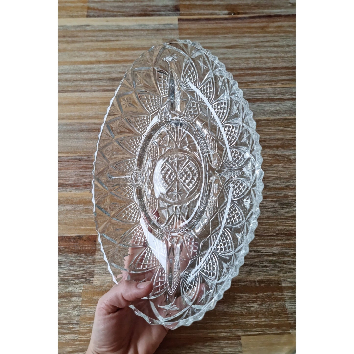 Mid Century French Lead Crystal Glass Divided Snack Server, Serving Plate/Dish