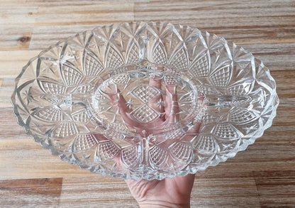 Mid Century French Lead Crystal Glass Divided Snack Server, Serving Plate/Dish