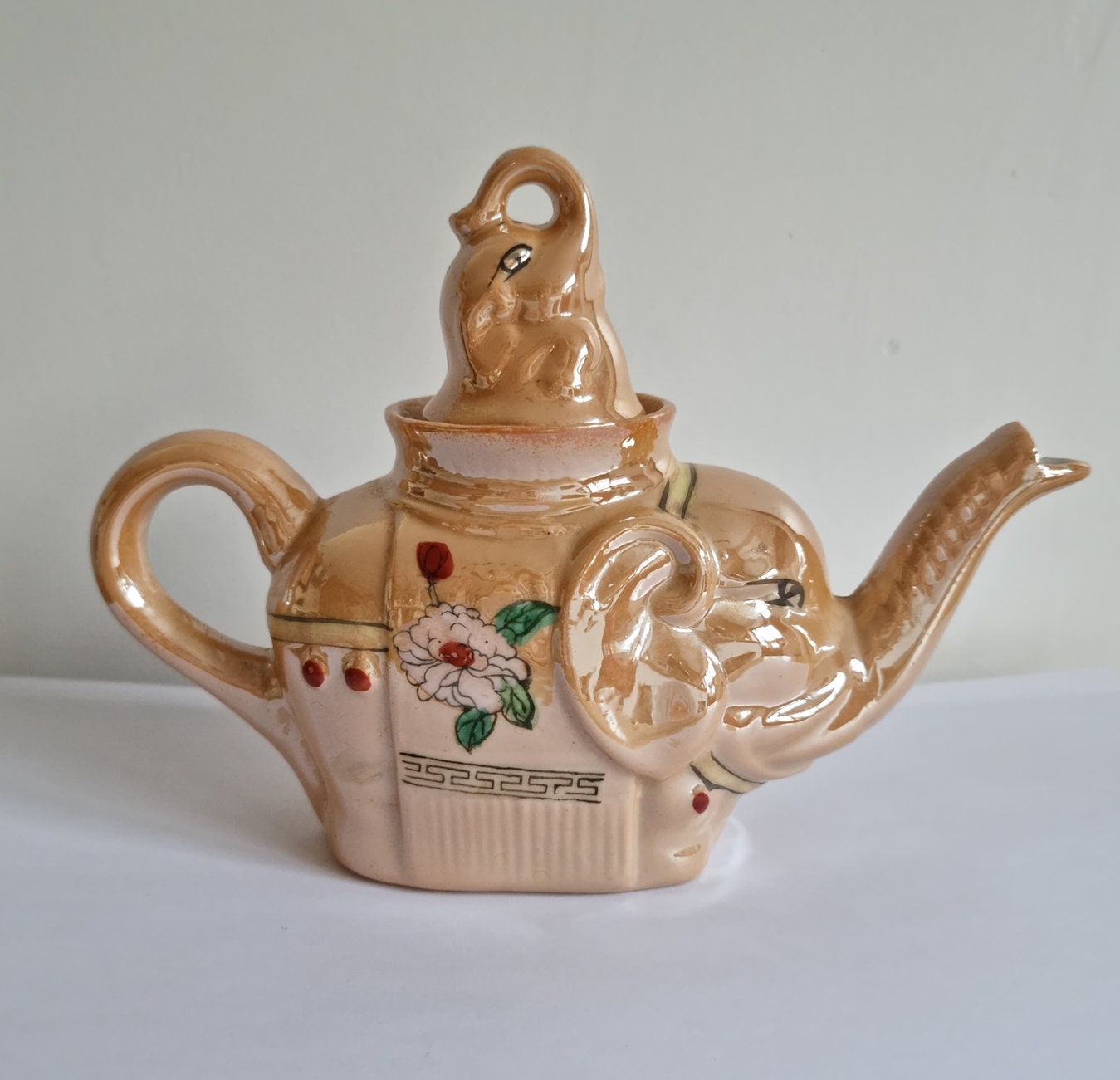 Vintage Chinese Pearlescent Lustreware Elephant Teapot