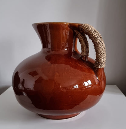 Large Vintage Wicker Wrapped Handle Ceramic Jug