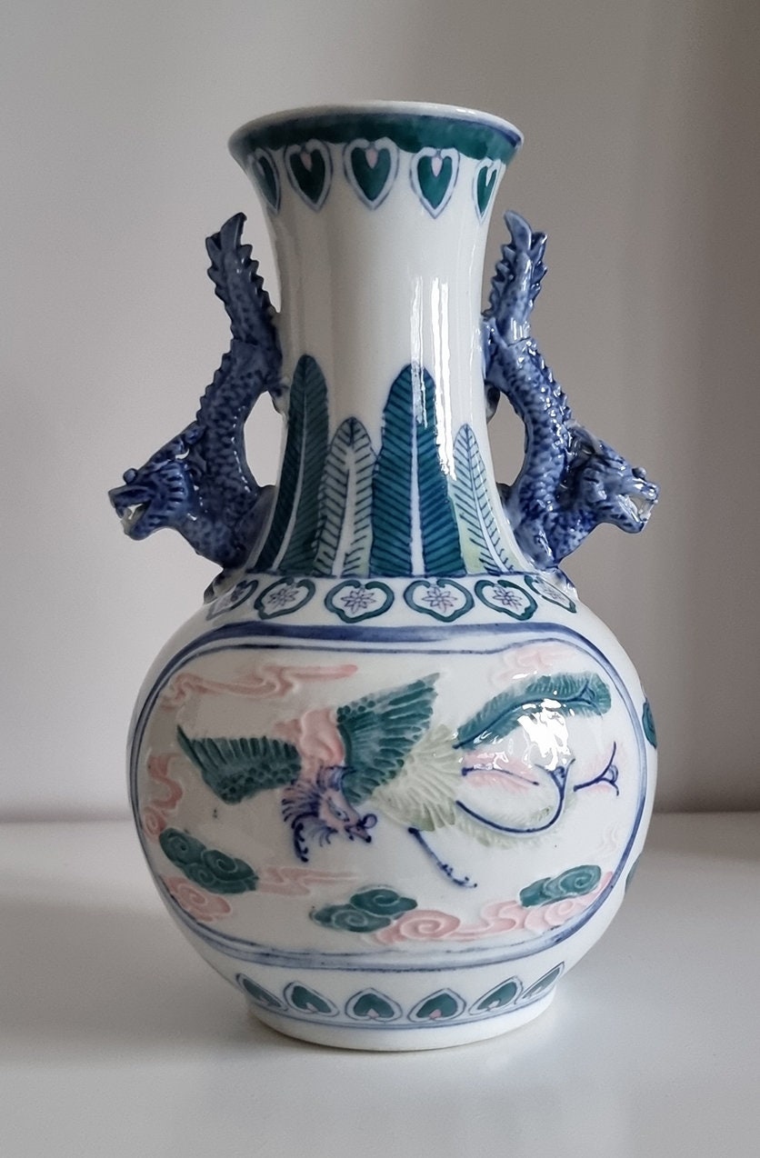 Vintage Chinese Porcelain Vase With Dragon Handles