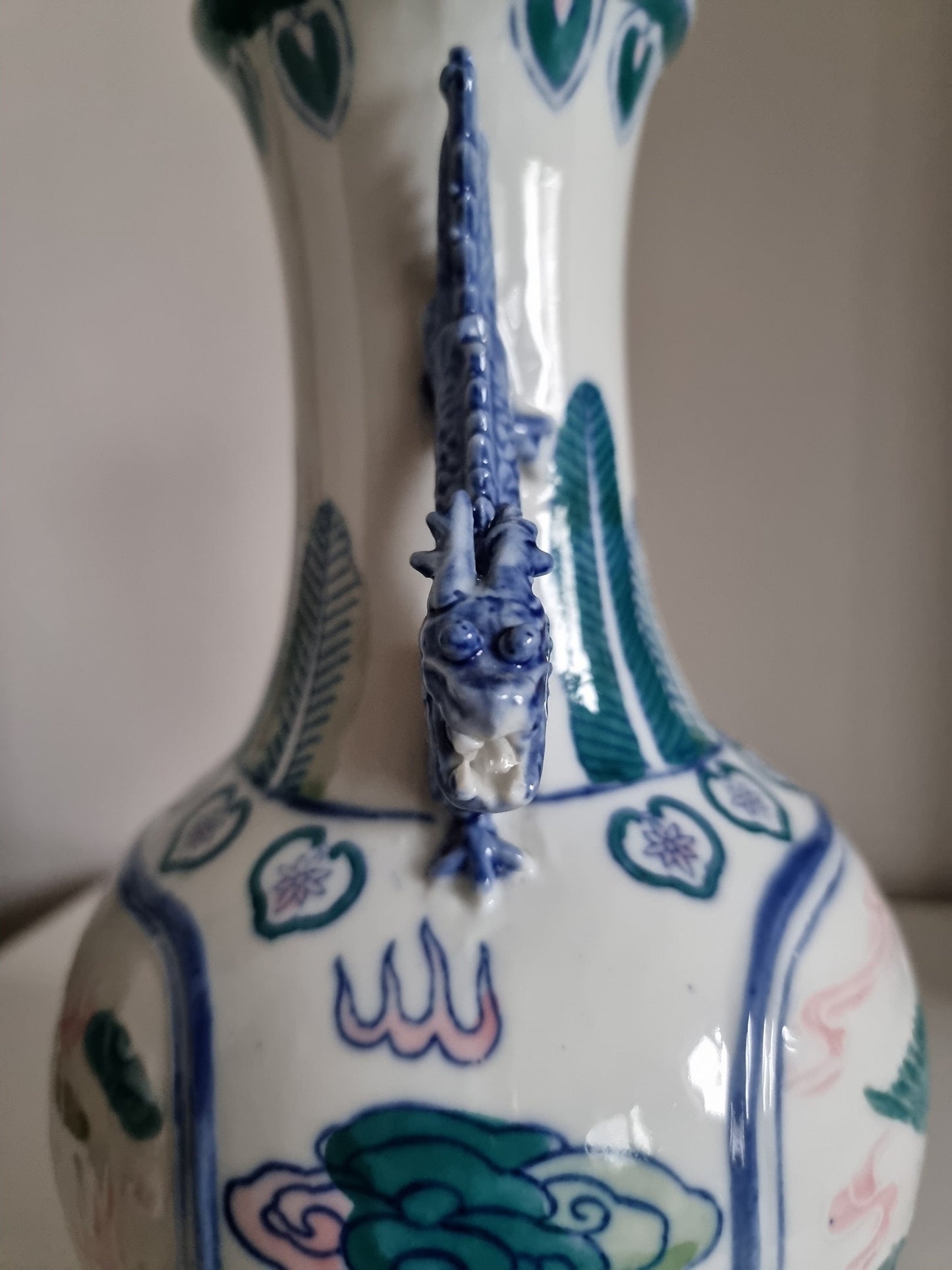 Vintage Chinese Porcelain Vase With Dragon Handles