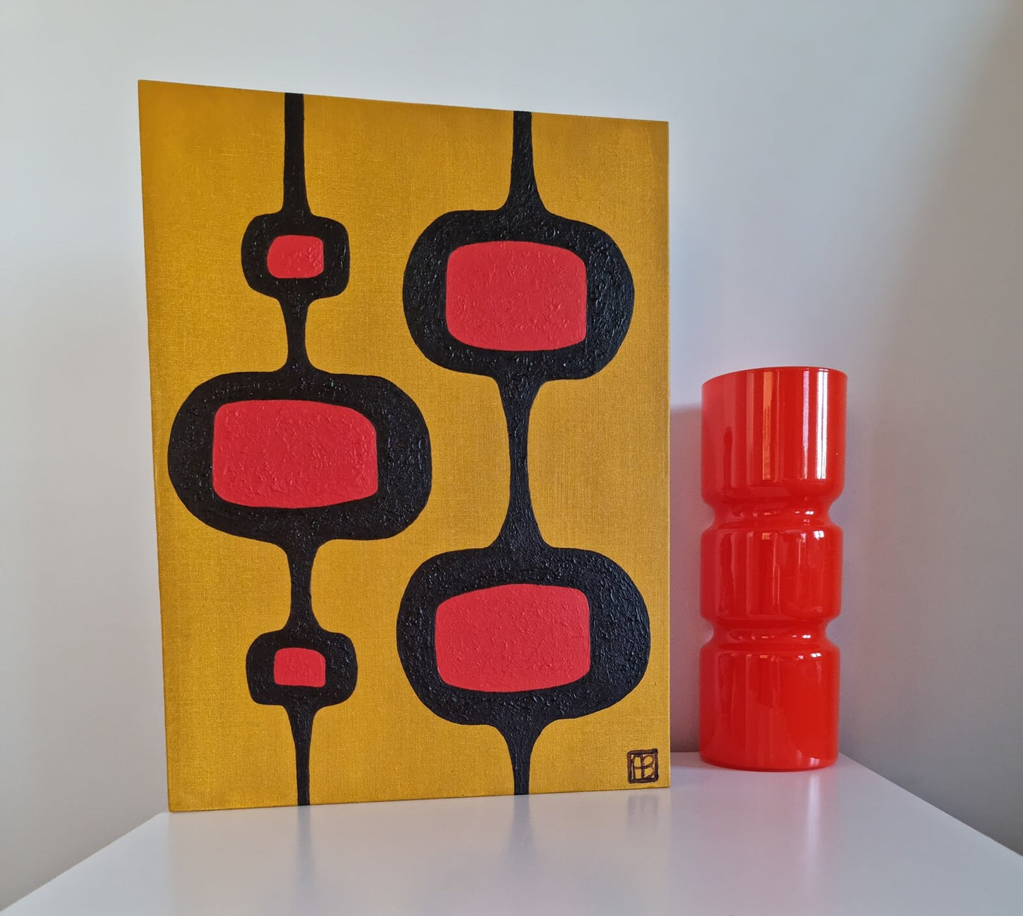 Mid Century Modern Retro Inspired Abstract Acrylic Painting, Original Space Age MCM Style Art