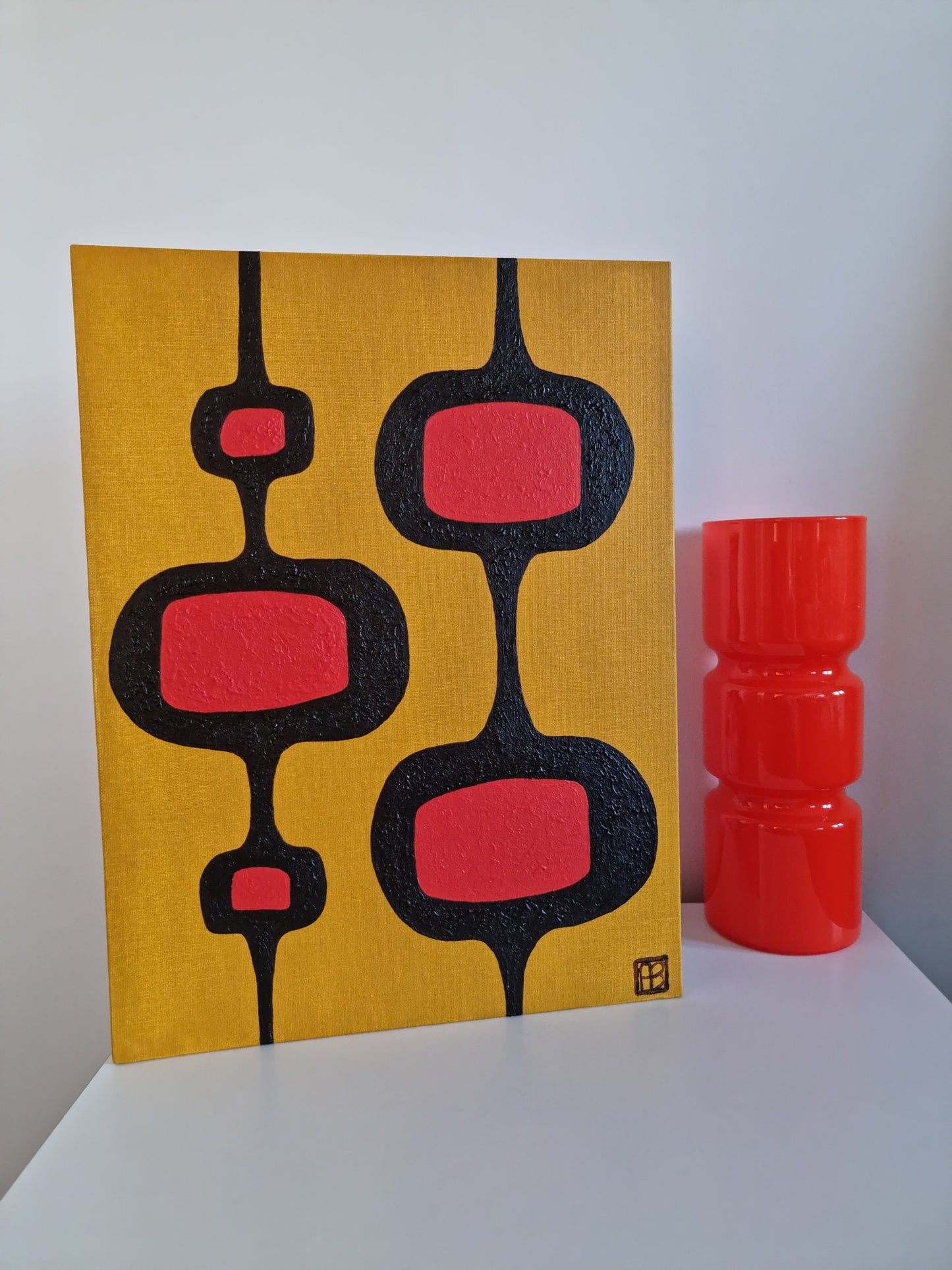 Mid Century Modern Retro Inspired Abstract Acrylic Painting, Original Space Age MCM Style Art