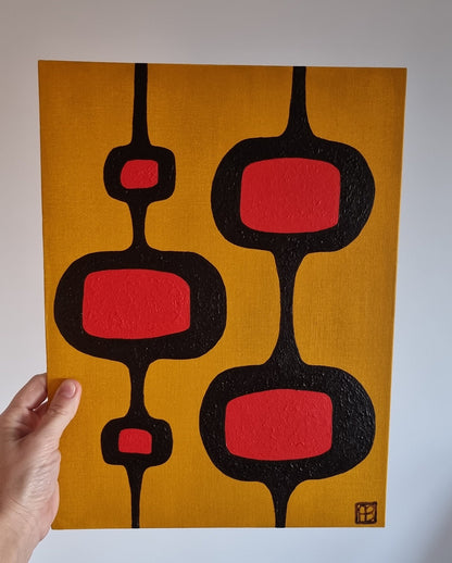 Mid Century Modern Retro Inspired Abstract Acrylic Painting, Original Space Age MCM Style Art