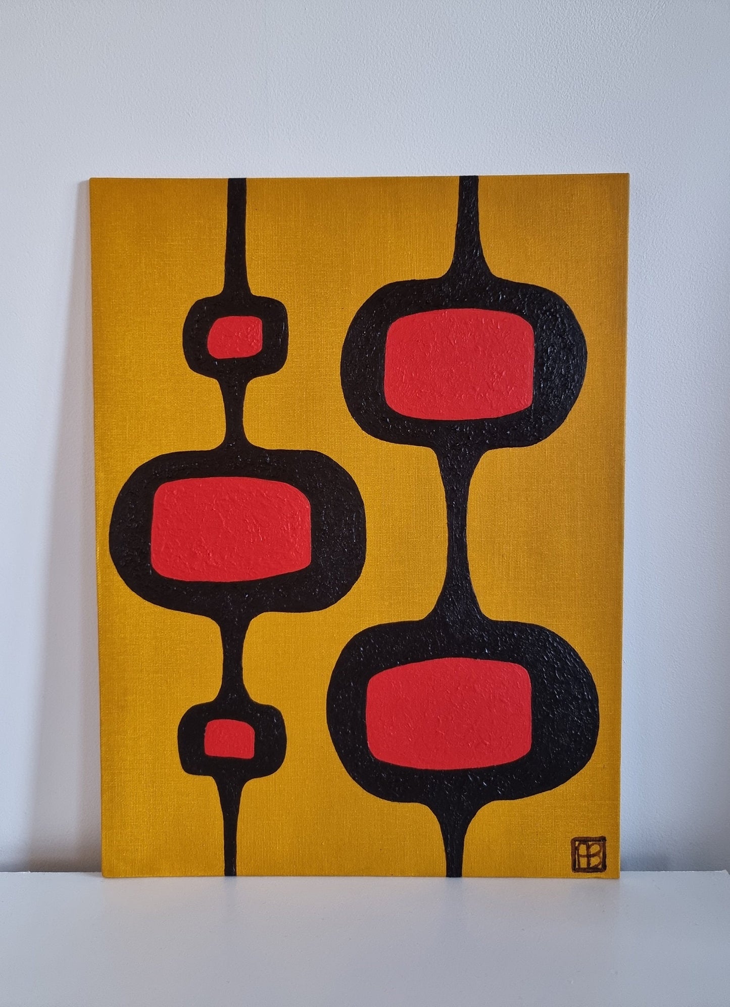 Mid Century Modern Retro Inspired Abstract Acrylic Painting, Original Space Age MCM Style Art