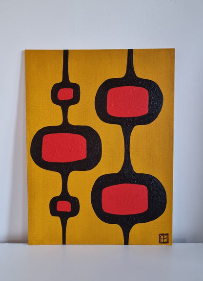 Mid Century Modern Retro Inspired Abstract Acrylic Painting, Original Space Age MCM Style Art