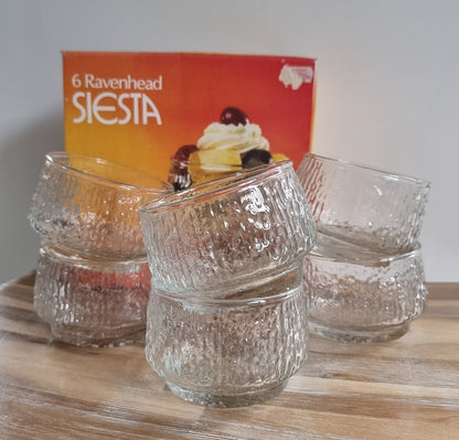 Vintage Ravenhead Siesta Glass Dessert Bowls/Sundae Dishes